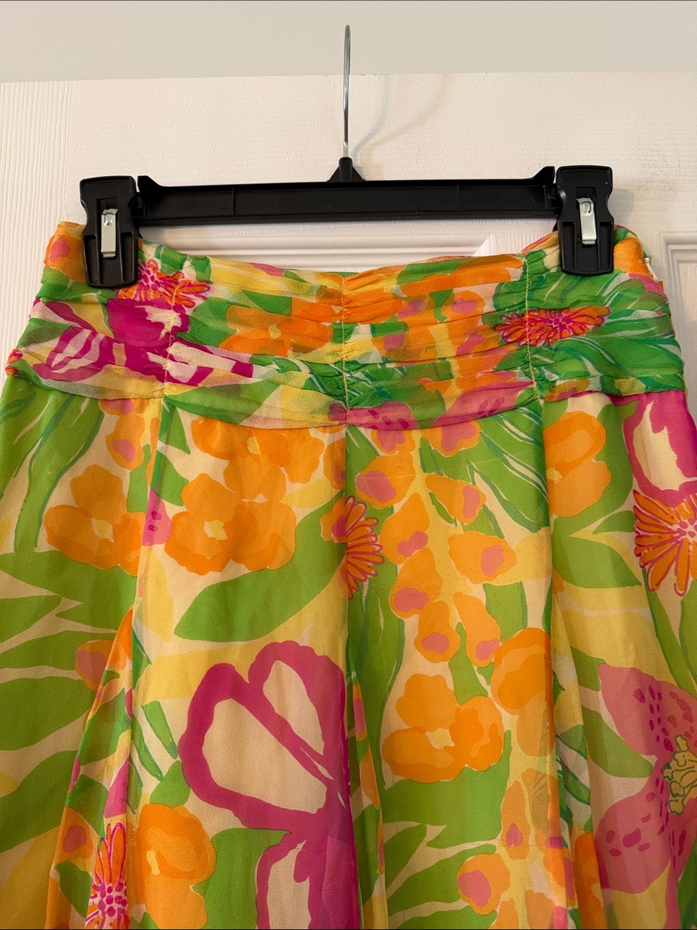 Vintage Lilly Pulitzer Floral Circle Skirt in Yellow, Green & Pink 100% silk - Picture 2 of 8
